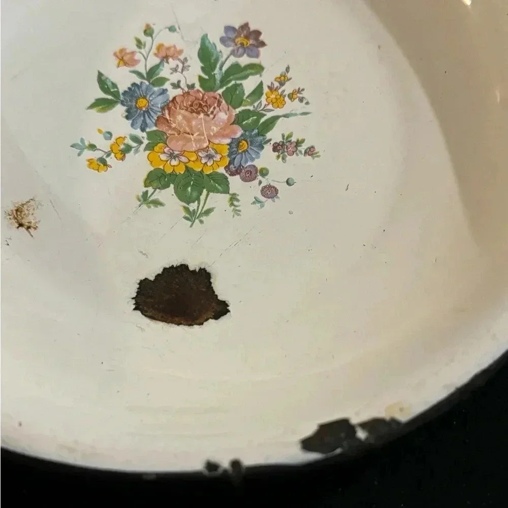 Vintage White Floral Metal Wall Basin with Multicolor Bouquet